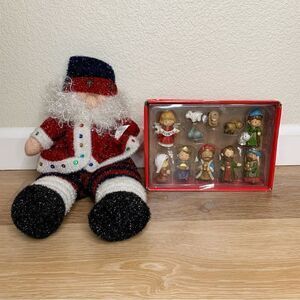 NWT 11 pcs Christmas Nativity Set and Santa Clause Glitters Figure Plush BUNDLE